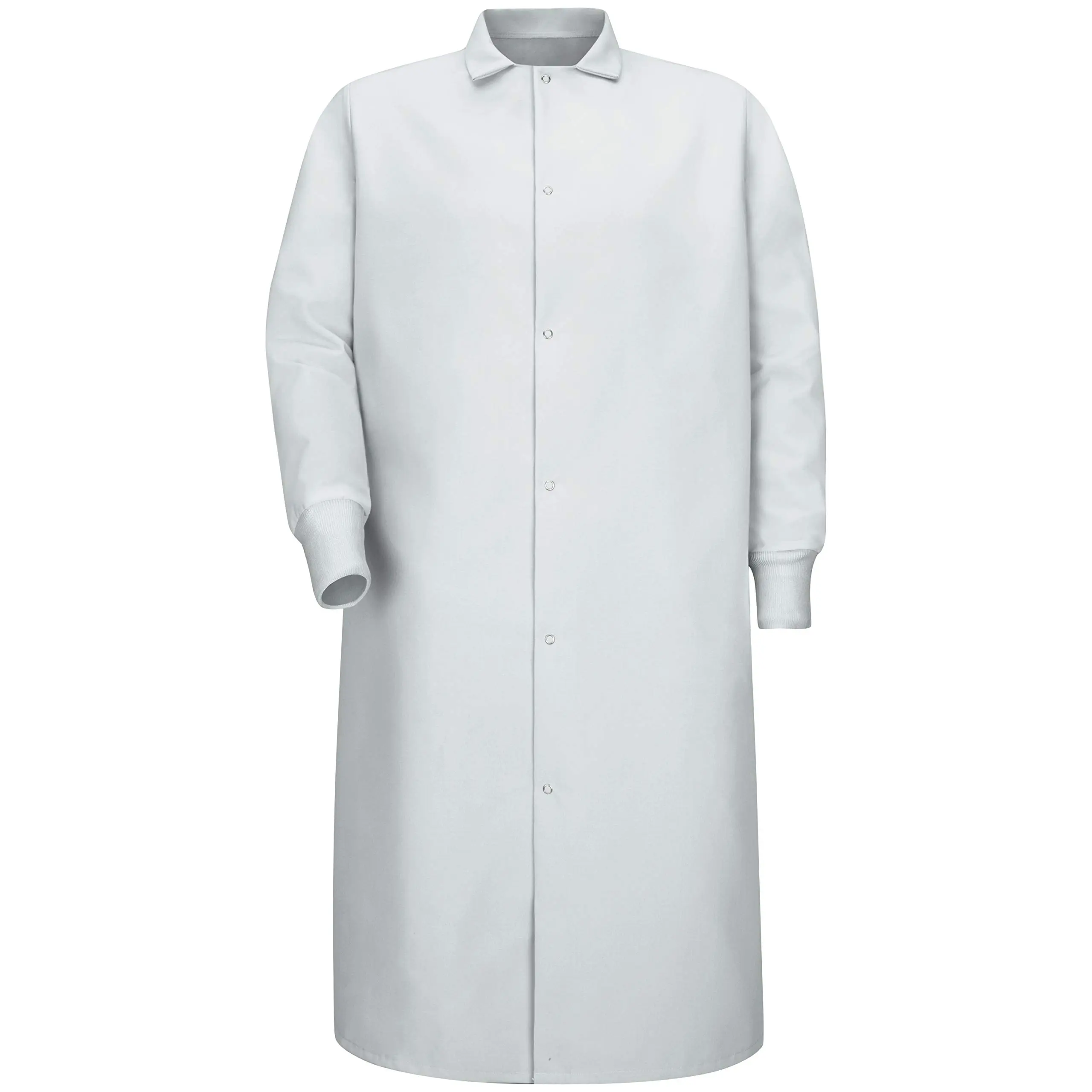 Red Kap Men's Plain Long Sleeve Polyester Butcher Coat, Pocketless Workwear with 6-Gripper Front and Knit Cuffs, Six Gripper