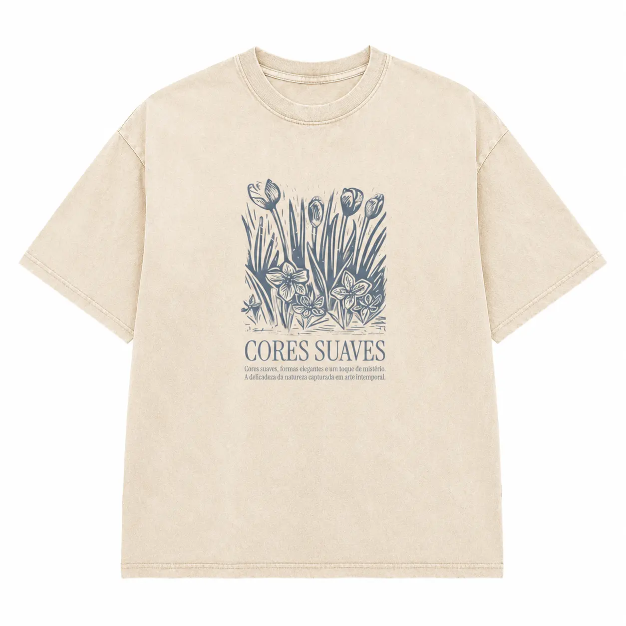 B-Cores Suaves Soft Colors Floral Linocut Vintage Graphic T-Shirt - Beige Acid Wash Heavyweight Tee - Botanical Streetwear Apparel - Unisex Casual Oversized Top - Trendy Aesthetic Nature Gift Men Women casual comfortable printed T-shirt   3910