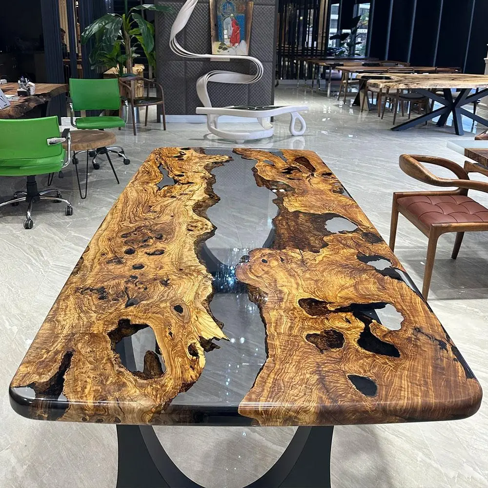 [OST004] Olive Wood Epoxy Table custom epoxy river slab table, Executive Desk, Custom Large Epoxy River Table, Solid Wood Slabs Table, Large Computer Office Desk Workstation, Business Furniture for Home Office