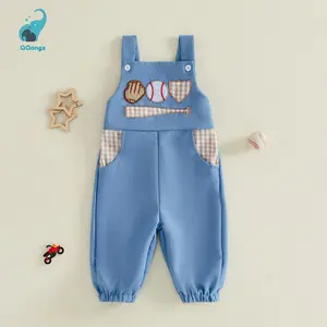 Baby Boys Overalls Romper Baseball Embroidery Sleeveless Jumpsuit Suspender Pants for Toddler