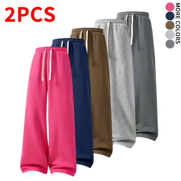 2-pack solid color sweatpants — drapey loose wide-leg fit, comfortable skin-friendly fabric, ideal for students’ everyday wear