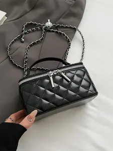 Women's Elegant Quilted Chain Strap Crossbody Bag, Fashionable Solid Color Shoulder Bag for Daily Used, Casual Trendy Versatile High-quality Daily Commuting Bag, Casual Trendy Purses, Daily Commuter Purse, Handbag Shoulder Bag