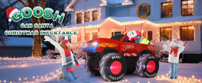 GOOSH 7.5 FT Santa Claus Inflatables with Merry Merry Merry Yards, Buildable Inflatable Snowman, Lights & Presents for Indoor Parties - Storage