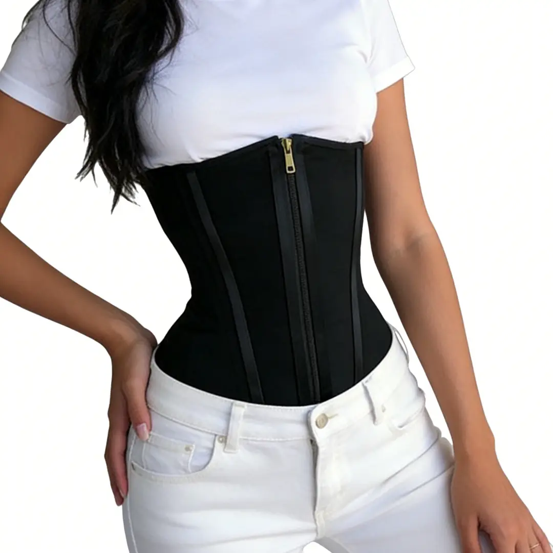 Women's Waist Trainer for Short Torsos, Faja Body Shaper with Adjustable Zipper, Anti-Roll Corset Girdle for Everyday Casual Wear Womenswear
