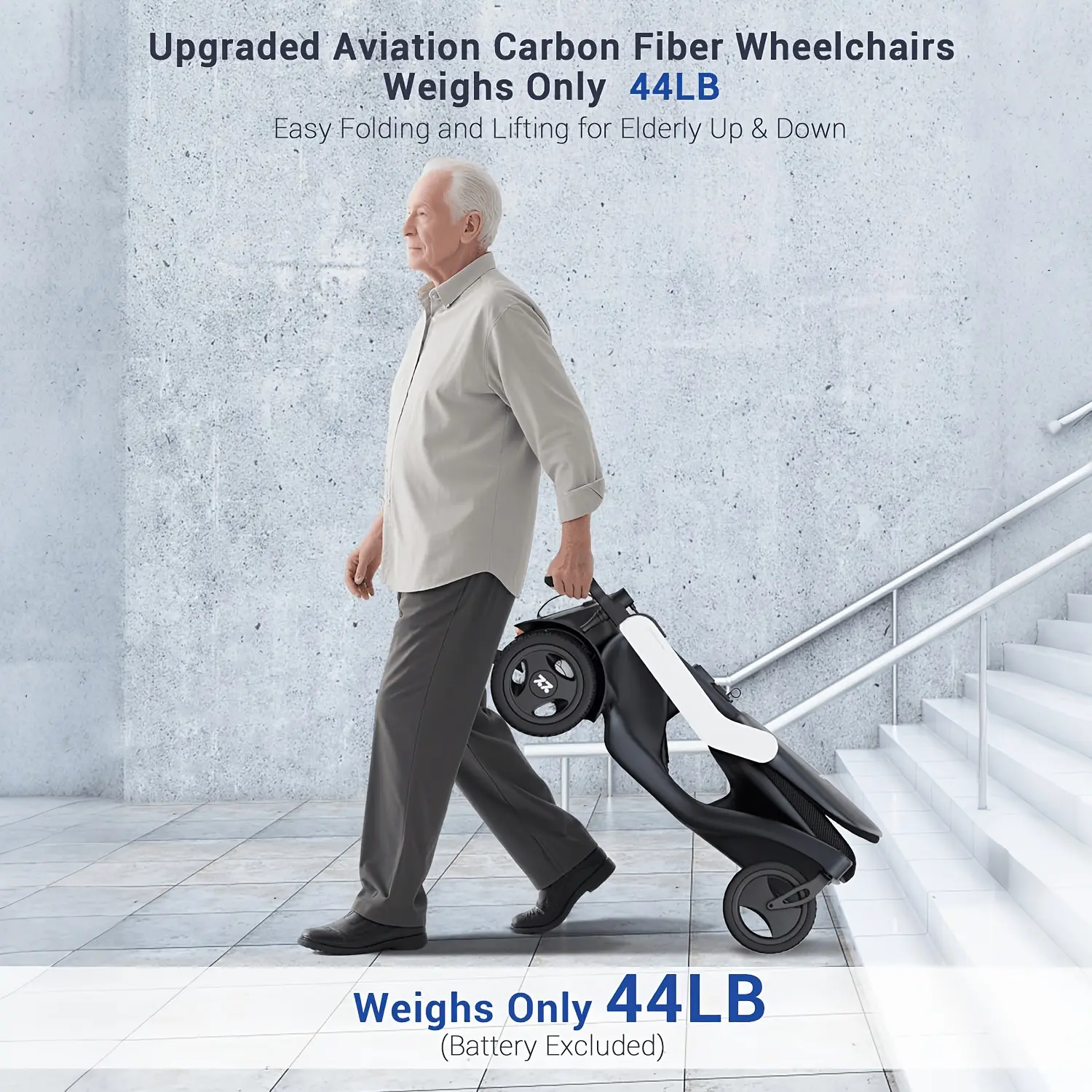 Full Carbon Fiber Smart Electric Wheelchair, 15 Mile Range All Terrain Mobility Wheelchair Equipped with 500W Brushless Motor, High Power, Foldable Electric Wheelchair for The, Compliant with Air Transportation Standards (Black, Red)