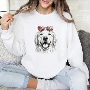 Puppy Love Dog Sweatshirt – Dog Breed in Adorable Heart Shaped Glasses Womenswear Hoodie Breathable