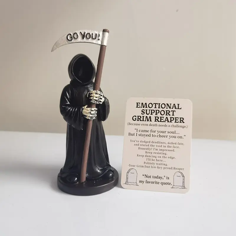 Gothic Resin Death Figure Grim Reaper Figurine Statue Sculpture with Card, Decorative Home Decor, Dark Figure Decor, Bookshelf Decoration, Creative Light Horror Gift, Spooky Ornaments, Decorative Statues, Decorative Sculptures, Non-Ca Prop 65