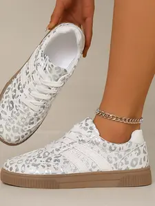 New 2026 Leopard Print Casual Flat Board Shoes, Versatile Fashion Sporty Women's Footwear, Comfortable and Stylish Low Heel Sneakers