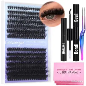 Geeneiya Volume Lash Clusters Kit DIY Lash Extension Kit D Curl Eyelash Extensions with Waterproof Lash Bond and Seal Waterproof Tweezers,10-14mm Eye Corner Eyelashes and 16-18MM Cluster Lashes 300Pcs