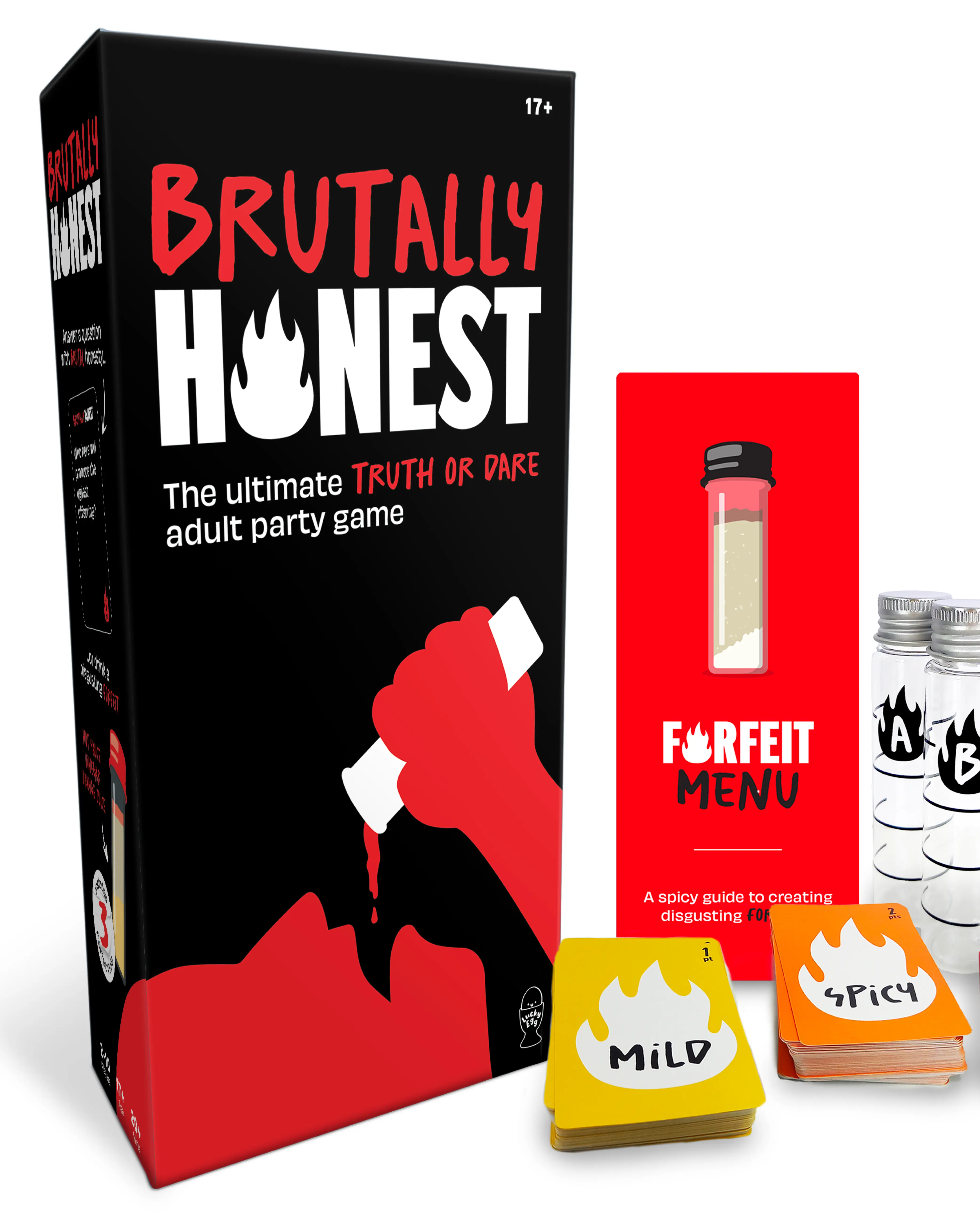 Brutally Honest - The Ultimate Adult Party Game with 200 Question Cards 3 Forfeit Vials & Decision Dice for Hilarious Truth or Dare Fun