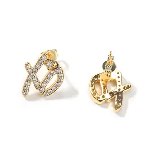 【PANG Jewelry】Simple and Fashionable Zirconia Stud Earrings - Unique Design with a Touch of Sophistication  Xo Full-Diamond Earrings - Versatile and Suitable for Daily Wear