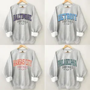 All Team Football Vintage and Basic Style Crewneck Ash Grey Sweatshirt, All Team Football Sweatshirt, 90's Style, Unisex Sweatshirt