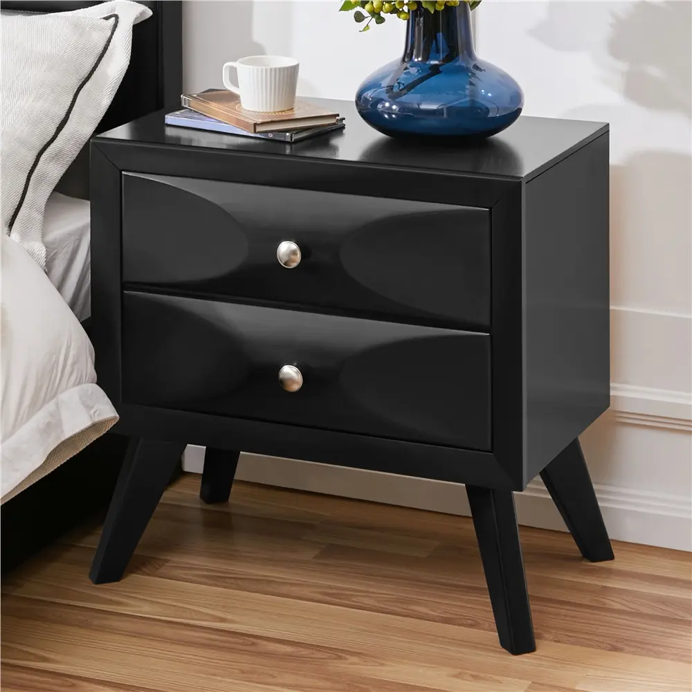 Yaheetech Modern Vintage 2-Drawer Solid Wood-Framed Nightstand, Spacious Storage Bedroom Bedside Cupboard, Living Room Sofa Side End Table, Entryway Table