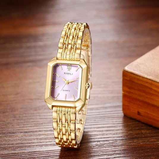 4Pcs Luxury Unisex Square Quartz Wristwatch Gold Tone Alloy Watch & Bracelet Set Multiple Color Choice Ideal Gift for Family Lovers