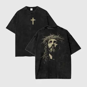 Jesus Crown of Thorns Tshirt Washed, God Apparel Tee, Easter T-Shirt, Jesus T-Shirt, Easter Streetwear, Christian Apparel Graphic Tees, Gym Pump Cover