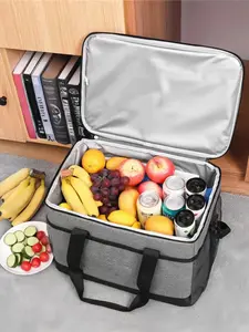 Large Capacity Lunch Bag, Insulated Food & Beverage Bag, Thick Aluminum Foil, Oxford Fabric, Portable Hot Food Tray, Hand Washable, Insulated Lunch Tote