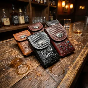 Leather Phone Belt Holster XXL Cowboy Praying at Cross Concho Y2K Floral Cutout Western Style Full-Grain Leather Secure Belt Loop Design for Large Smartphones