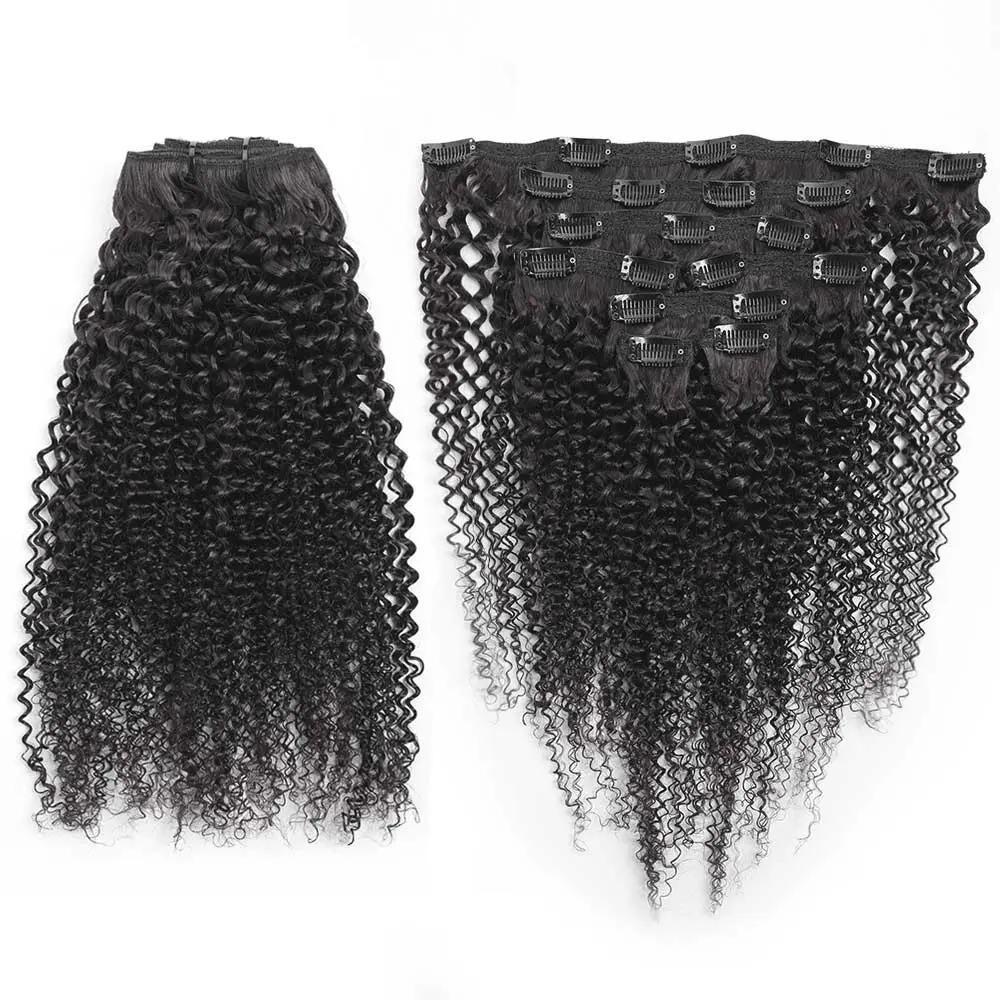 Iwish Afro Kinky Curly Clip Ins Hair Extension 12A Remy Human Hair Clip Ins Natural Black Color 8pcs 120G Hair Extension Scalp-Friendly 100% Brazilian Hair