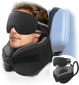 Travel Pillow for Long Flight Airplanes, Head Strap Combo with 3D Contoured Eye Mask for Sleep, Neck Pillow for Car Trip Essential, 360° Support Memory Foam Headrest, Prevent Head Bobbing ,Mothers Day Gifts #Summervibes tiktokshopspringglowup