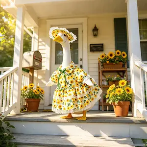 For 23 Inch Porch Goose Outfit, Sunflower Print Dress & Hat Set, Summer Country Style Goose Costume with Lace Trim, Cute Floral Yard Decoration for Garden Lawn, Ideal Spring Summer Outdoor Accessory, Funny Housewarming Gift for Porch Geese