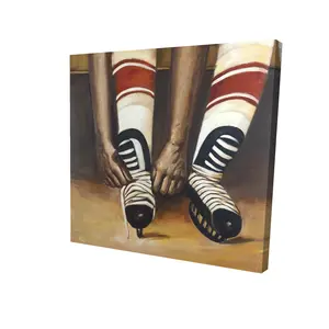360 stand 8x8 in. Hockey Player Tying Skates Wall Illustration Poster & Print, Artistic Artwork Decoration, Sports Theme Home Decor for Room Supplies