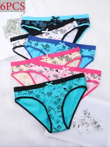 Women's Full Body Print Underwear Set, 6-Piece Comfortable & Stylish Design, Perfect Fit for Daily Wear, Soft Fabric Material, Colorblock print panty