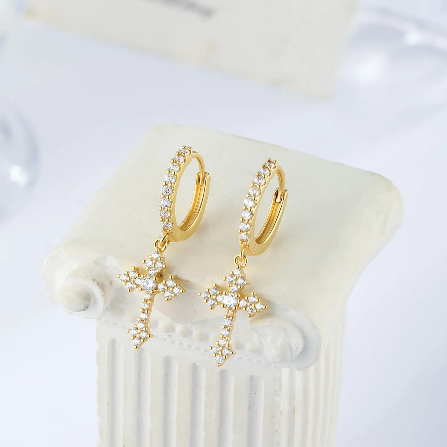 Easter Rhinestone Cross Dangle Earrings - Classic Style Statement Earrings, Street Trend Costume Jewelry for Girls, All-Match Exquisite Birthday Gift, Classic Style Earrings