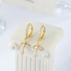 Easter Rhinestone Cross Design Dangle Earrings - Street Trend Jewelry for Girls, All-Match & Exquisite Birthday Gift Decor