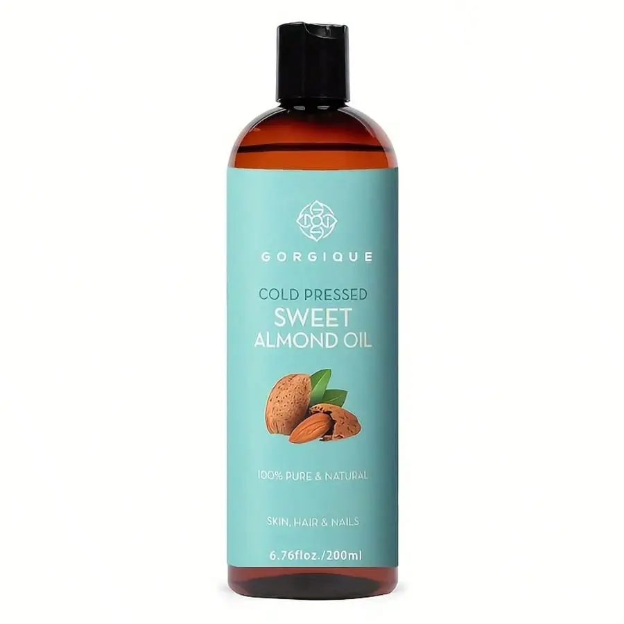Cold pressed 100% pure sweet almond oil, suitable for dry skin, hair, and nails as a multi-purpose beauty oil, essential for massage and skincare, moisturizing body oil, and daily home care for the whole body