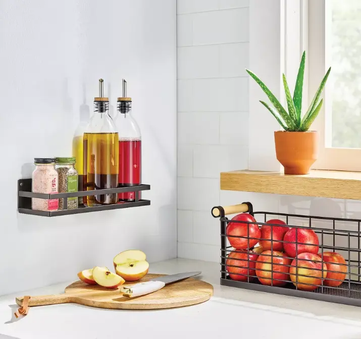 Magnetic Refrigerator Side Organizer, Metal Fridge Storage Shelf for Kitchen, Spice & Kitchen Accessory Storage
