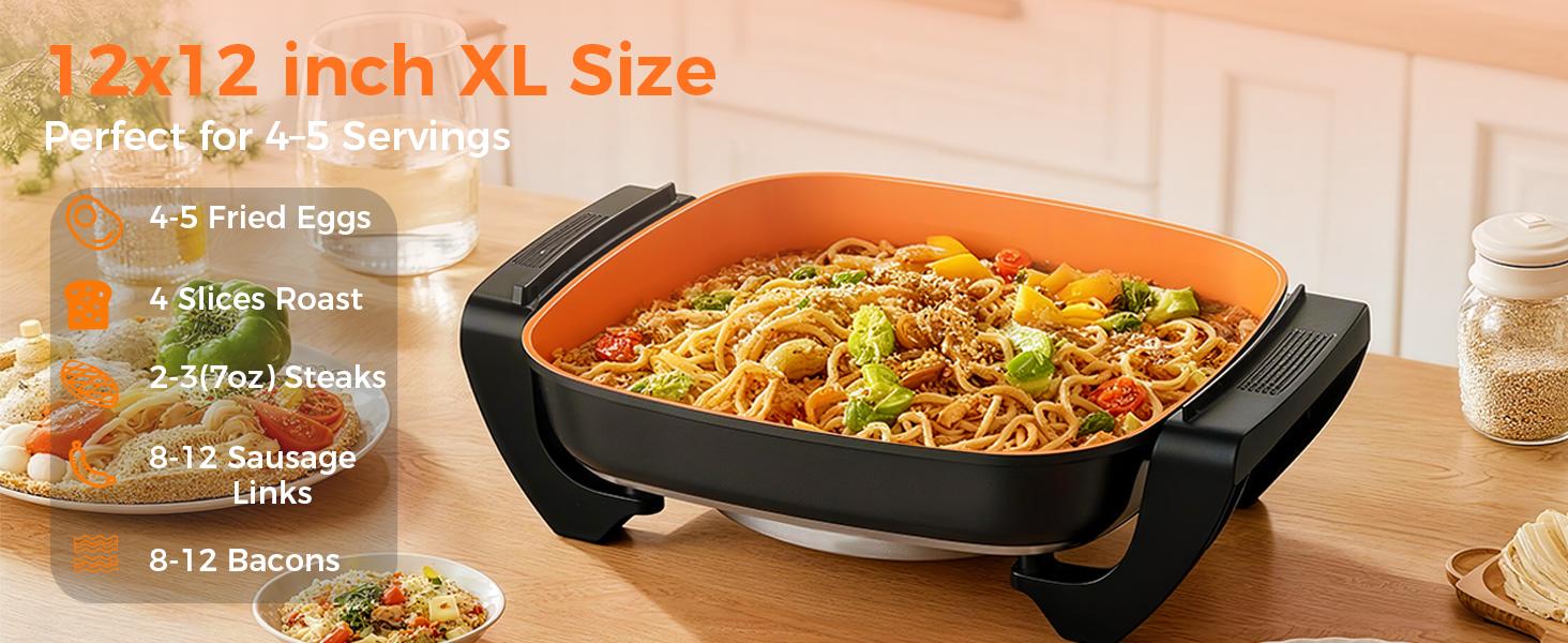 OSTBA Electric Skillet and Frying Pan with Glass Lid, 12"x12" Copper Nonstick Electric Pan for Cooking, 1500W Power, Cool Touch Handles, Adjustable Temperature, PTFE & PFOA Free OSTBA Electric Skillet and Frying Pan with Glass Lid, 12"x12" Copper Nonstick Electric Pan for Cooking, 1500W Power, Cool Touch Handles, Adjustable Temperature, PTFE & PFOA Free