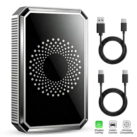 【TechVibes】3-in-1 Wireless CarPlay Video Adapter,  Voice Control, Hands-Free USB Dongle, Built-In Apps, Voice-Guided Calls, Maps Music & Video Ready, Phone to Touchscreen, Universal Compatibility, Plug & Play Setup