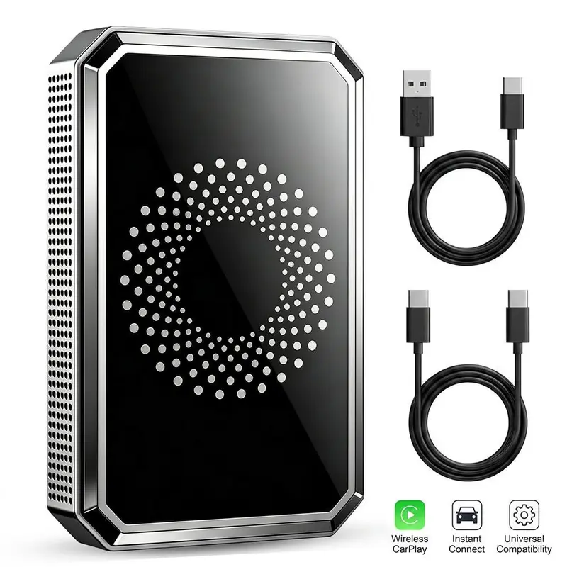 【TechVibes】3-in-1 Wireless CarPlay Video Adapter,  Voice Control, Hands-Free USB Dongle, Built-In Apps, Voice-Guided Calls, Maps Music & Video Ready, Phone to Touchscreen, Universal Compatibility, Plug & Play Setup