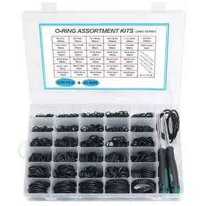 32Size 1225 count Metric  Rubber O Rings Assortment Kit + 4 count O-Ring Remover, Oil Resistant NBR O-Ring Sealing Assortment Kit Set for Air Plumbing,  Injector and Faucet Seal O Rings