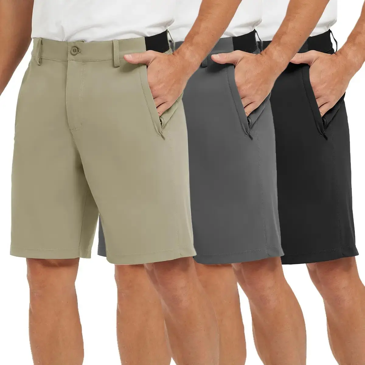 Men's 9-in Stretch Waistband Quick-Dry Plus Size (30-40) Golf Shorts - Athletic Performance, Breathable Stretch Men's Sports Shorts with 3 Pockets, Lightweight for Hiking Casual Use, Men's Shorts