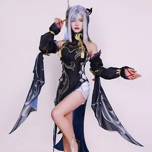 Shenhe Full Set with Wig Cosplay Costume Game Genshin Impact Shenhe High-Quality Anime Outfit