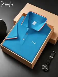 Men's Summer Short Sleeve Polo Shirt, Casual Loose-Fitting Colorblock Design, Sporty Style with Pringle Print, Ideal for Outdoor Activities