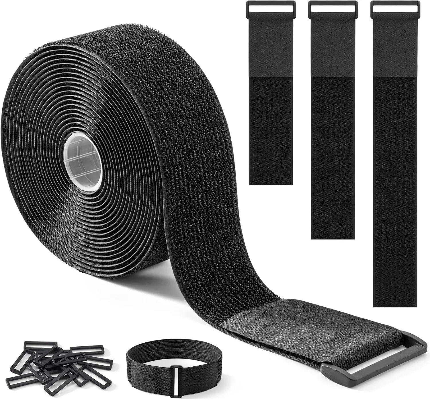 Black 5 m x 5 cm Velcro Tape with 25 Buckles, Freely Cuttable Length, Velcro Cable Ties, Reusable, Velcro Tape, 5 cm Wide - Home Improvement.