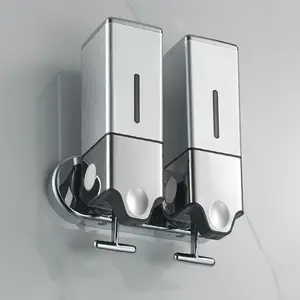 3-in-1 Quadrate Dispensers for The Shower, Shower soap Dispenser, Conditioner Dispenser, Shampoo Dispenser, No Drilled Wall Mounted Distributor, Hotel, Bathroom, Home(Triple, Golden)