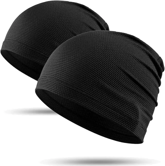2-Pack Cooling Skull Caps for Men & Women - Breathable 3D Mesh Running Caps for Cycling Gym & Summer Unisex Black Beanie