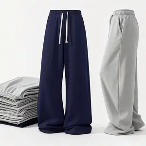 Men’s solid-color basic elastic-waist athletic pants, comfortable regular fit straight-leg long pants, comfortable wide-leg long pants Soft Jogger Trousers fashion sport pant