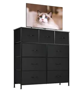 Fabric 9-Drawer Organizer, Multi-Use Storage Dresser for Home, Office & Entryway, Black