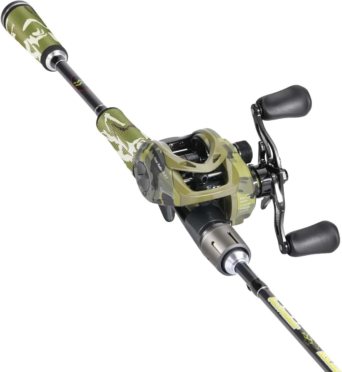Baitcaster Combo, 30Ton+24Ton Graphite 2- Blanks Casting Fishing Rod,SuperPolymer Handle,S Style Hook Keeper with Camo Baitcasting Reel