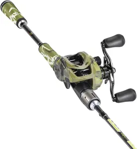 Baitcaster Combo, 30Ton+24Ton Graphite 2- Blanks Casting Fishing Rod,SuperPolymer Handle,S Style Hook Keeper with Camo Baitcasting Reel