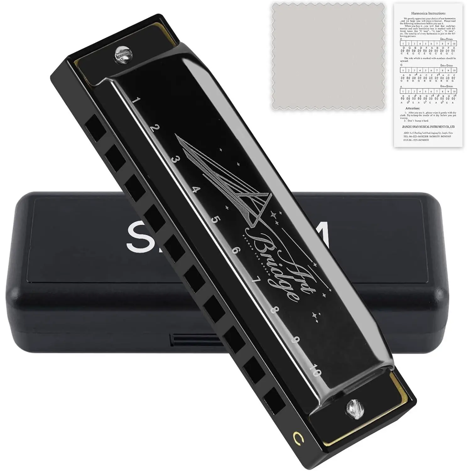 Blues Harmonica for Adults Beginner,Professional Musicians, Students,Harmonicas key of C 10 Holes 20 Tones,Diatonic Harmonica with Case,As a  (Black, 10 holes blues primary)