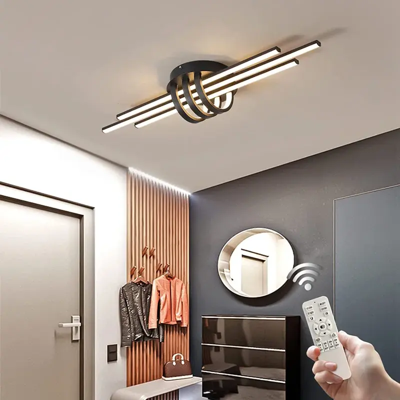 Garwarm Modern LED Ceiling Light Fixture,3-Light Black Flush Mount Ceiling Light,Linear Dimmable LED Chandelier Remote Control for Dining Room Living Room Bedroom(100 cm)