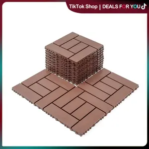 Brown Interlocking Deck Tiles, 44 Pack , 12"x12" Waterproof Outdoor Flooring All Weather Use, Patio Floor Decking Tiles for Porch Poolside Balcony Backyard