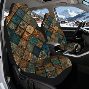2pcs, Geometric Mosaic Harmony Pattern Car Seat Covers, Compatible with Most Sedan and SUV Front Seats, Stylish Upgrade for Front Seat Interior Decoration, Great for Front Seat Comfort on Long Road Trips, Car Seat Cushion, Automotive Seat Covers