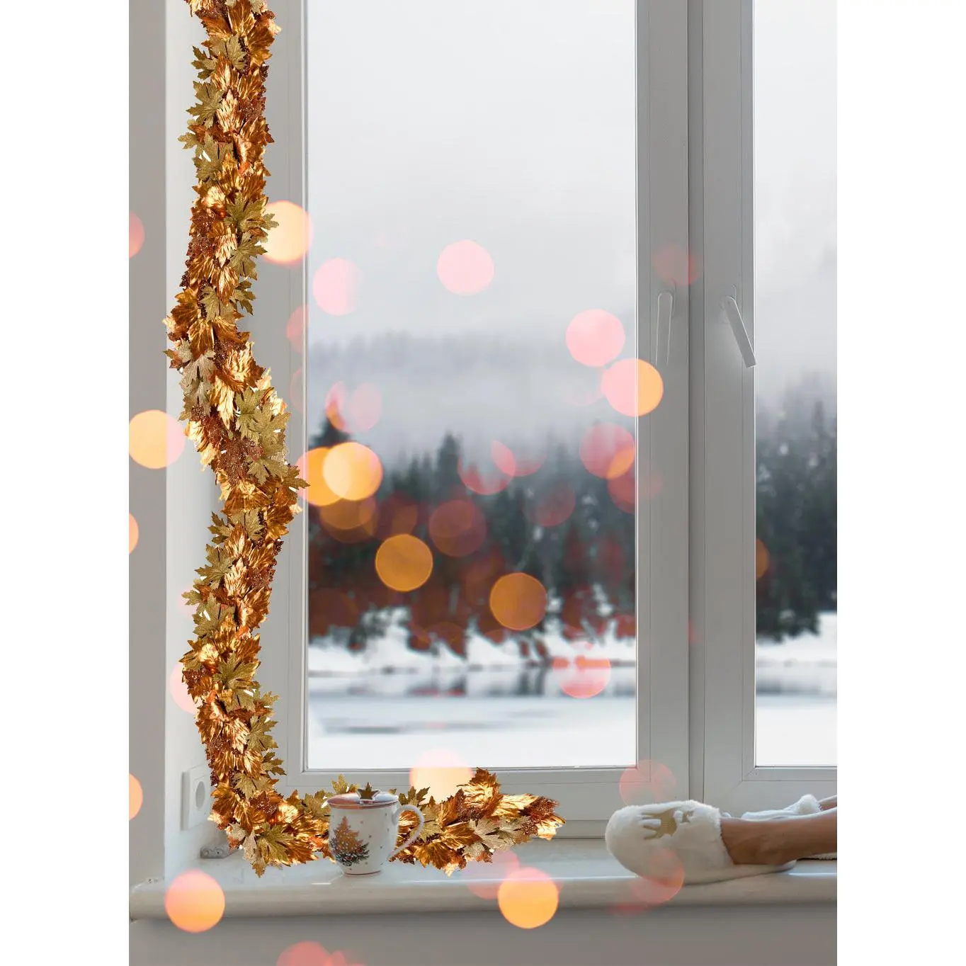 72" Glitter Gold & Copper Maple Leaf Garland