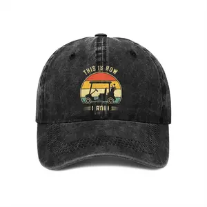 This Is How I Roll Golf Cart Graphic Washed Baseball Cap Vintage Golf Quote Dad Hat for Golf Enthusiasts